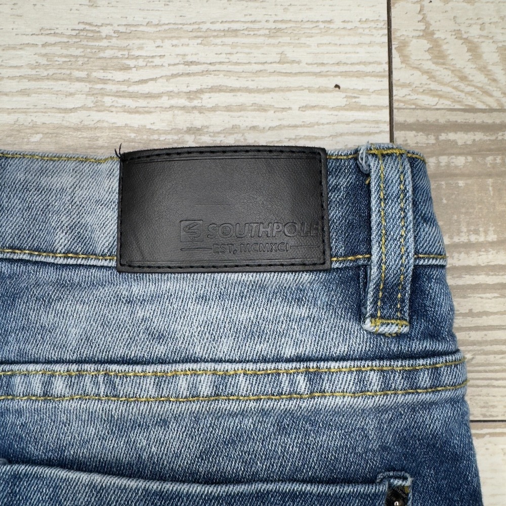 Southpole Shorts Boys 16 Blue Denim Distressed Casual Flat‎ Front Regular Fit - Picture 11 of 12